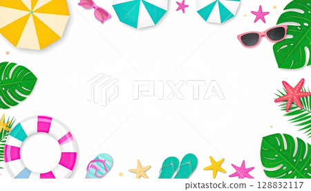 《AI圖片》夏日熱帶背景插畫 128832117