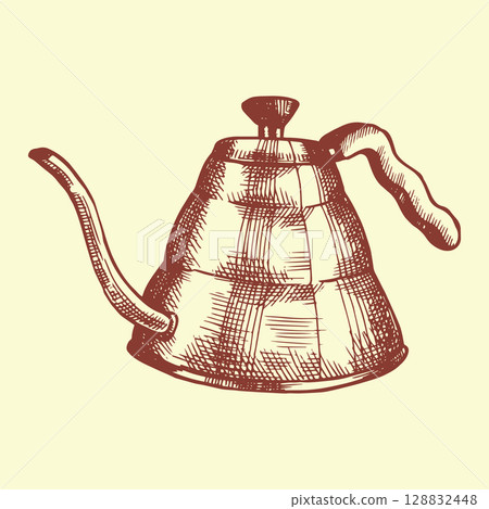 coffee kettle filter. vector illustration in vintage sketch style 128832448