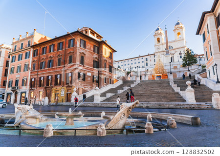 Rome: Spanish Steps and Barcaccia Fountain 128832502