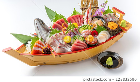 Assorted sashimi (boat-shaped) Assorted sashimi (boat-shaped) 128832596