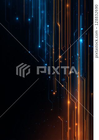 Professional dark-themed background featuring glowing lines and abstract digital background 128832690