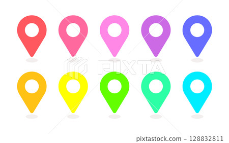 Colorful map pin icon set - simple location and destination, marker and pointer elements Colorful map pin icon set - simple location and destination, marker and pointer elements 128832811