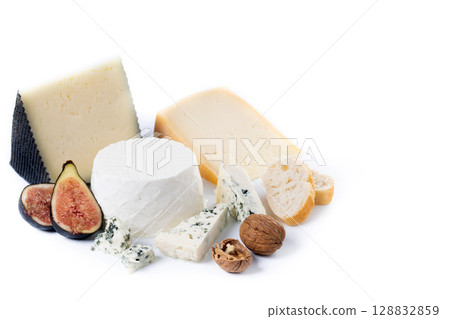 Different cheeses with nuts, figs, grapes and wine Different cheeses with nuts, figs, grapes and wine 128832859