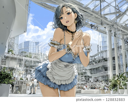 女僕咖啡廳 - 一位女士雙手合十祈禱的插圖 128832883