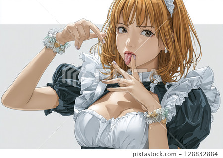Maid Cafe - Illustration of a woman playing Akambe Title Change 128832884