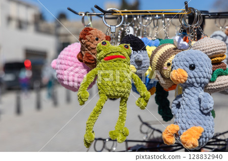 Assorted Handmade Plush Keychains Showcasing Animal and Character Designs 128832940
