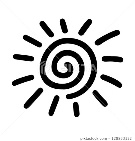 Spiral sun black and white icon clean line art, doodle style 128833152
