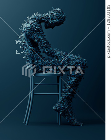 Conceptual illustration of depression, self-blame, and suicidal thoughts 128833185