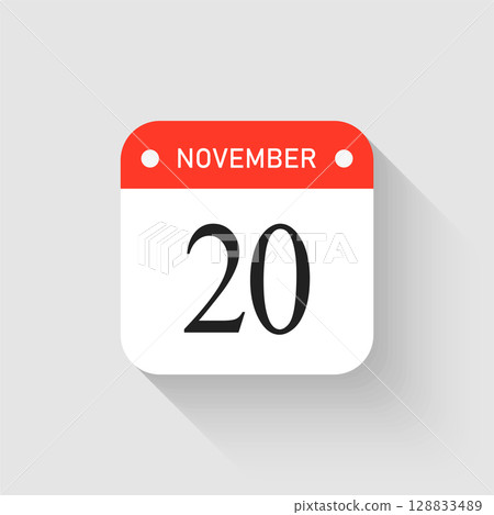 Vector icon page day calendar - 20 November month 128833489
