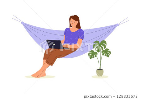 Remote Work in Hammock 128833672