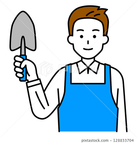 穿著圍裙、手拿鏟子的男人 128833704