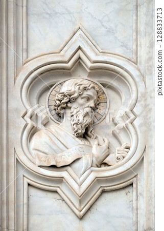 Haggai prophet, relief on the facade of Basilica di Santa Croce (Basilica of the Holy Cross) - famous Franciscan church in Florence, Italy 128833713