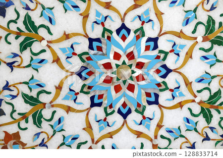 Traditional colorful floral marble tabletops for sale in Agra, Uttar Pradesh, India 128833714