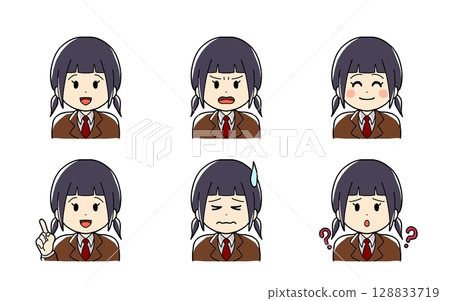 Different facial expressions of women wearing school uniforms 128833719