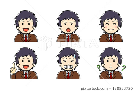 穿校服的男人的不同臉部表情 穿校服的男人的不同臉部表情 128833720