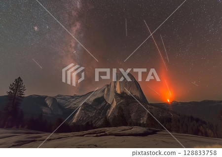 Milky Way and Meteor Shower over Half Dome 128833758