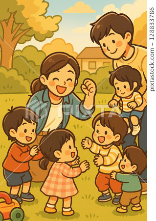 孩子們在秋季公園玩耍 128833786