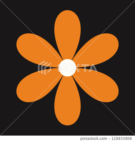 Flat orange floral icon radiating warmth and movement. The minimal design blends modern art with organic shape. Flat orange floral icon radiating warmth and movement. The minimal design blends modern art with organic shape. 128833808
