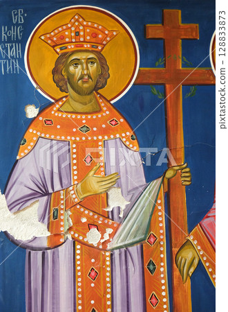 Saint Constantine, fresco in the Church of Saint Paraskeva of the Balkans near Saint Naum Monastery, Ohrid in Macedonia Saint Constantine, fresco in the Church of Saint Paraskeva of the Balkans near Saint Naum Monastery, Ohrid in Macedonia 128833873
