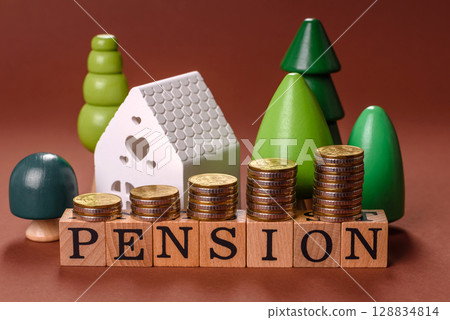 Inscribe Pension as a conceptual backdrop for a savings fund, stockpile of funds, property 128834814