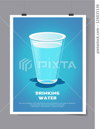 Glass of clean water poster vector Glass of clean water poster vector 128835136