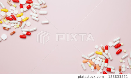Concept of healthcare and medicine. Various medication tablets and capsules Concept of healthcare and medicine. Various medication tablets and capsules 128835251