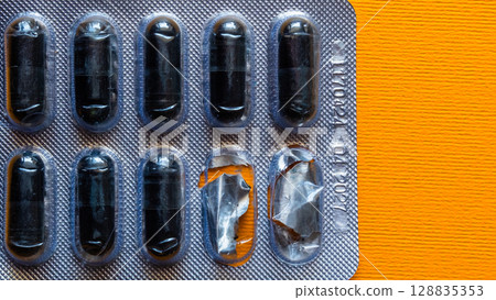 Lots of pills in a blister packs. Medical drug. Medicine. Medical background 128835353