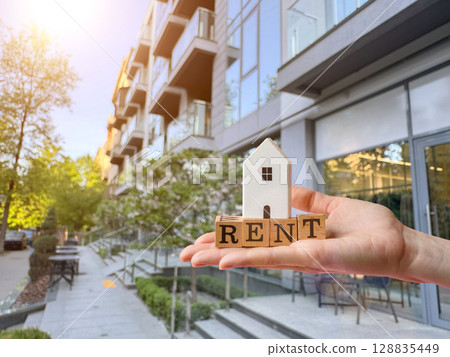 Renting a house, buying a property, renting a car, buying and selling 128835449