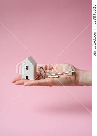 Home, house, buying property for business or life. Concept with human hand 128835523