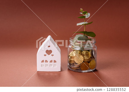 Coins and plant in a jar as a concept of savings and financial investment 128835552