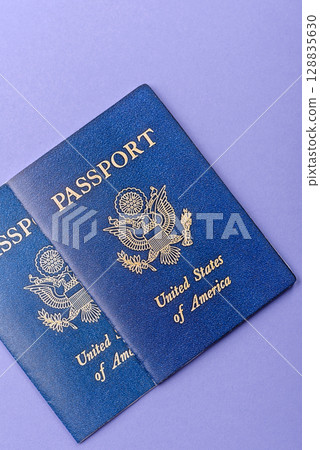US passport for travelling, flying and doing business. USA document 128835630