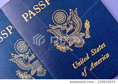 US passport for travelling, flying and doing business. USA document 128835633