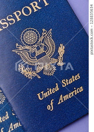 US passport for travelling, flying and doing business. USA document 128835634