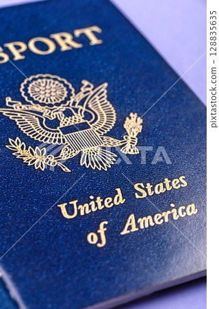 US passport for travelling, flying and doing business. USA document 128835635