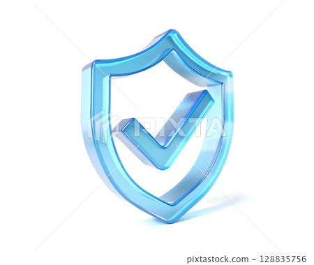 Secure your digital assets with this crystal clear shield and checkmark icon symbolizing trust and protection 128835756