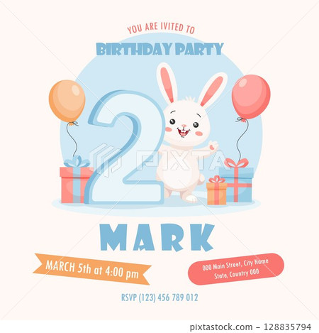 Cute Bunny Birthday Invitation   128835794