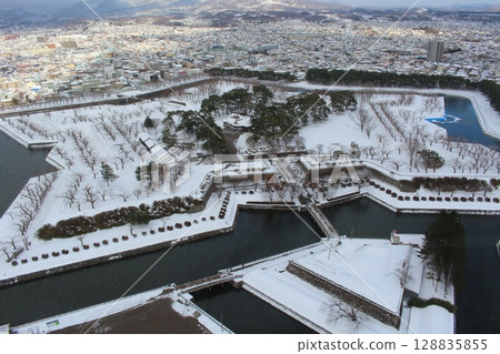 A panoramic view of Goryokaku in midwinter, Hakodate, Hokkaido 128835855