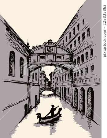 Street canal in Venice. Vector drawing Street canal in Venice. Vector drawing 128835862