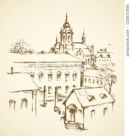 Vector cityscape. Architectural complex of old city Vector cityscape. Architectural complex of old city 128835880