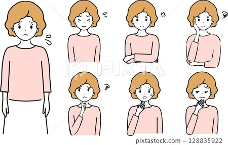 陷入困境的年輕女子的面部表情插圖集負面 陷入困境的年輕女子的面部表情插圖集負面 128835922