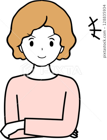 一位年輕女子帶著得意洋洋的表情的插圖 一位年輕女子帶著得意洋洋的表情的插圖 128835934