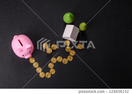 Piggy bank as a financial conceptual background with coins, doing business, saving money Piggy bank as a financial conceptual background with coins, doing business, saving money 128836132
