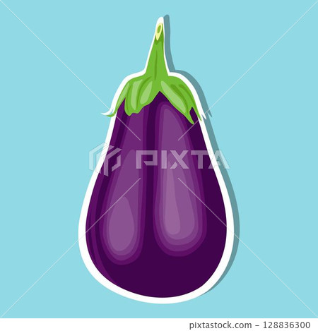 Vector illustration eggplant vegetable sticker in cartoon flat style. Aubergine purple fresh, plant food, organic healthy, agriculture brinjal garden. Raw violet eggplant sliced in white background. Vector illustration eggplant vegetable sticker in cartoon flat style. Aubergine purple fresh, plant food, organic healthy, agriculture brinjal garden. Raw violet eggplant sliced in white background. 128836300