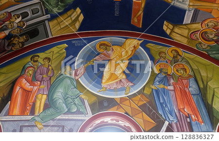 Resurrection of Christ, fresco in the Church of Saint Paraskeva of the Balkans near Saint Naum Monastery, Ohrid in Macedonia 128836327