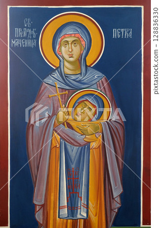 Saint Paraskeva, fresco in the Church of Saint Paraskeva of the Balkans near Saint Naum Monastery, Ohrid in Macedonia 128836330