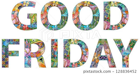Words GOOD FRIDAY hand drawn modern design vector illustration. 128836452