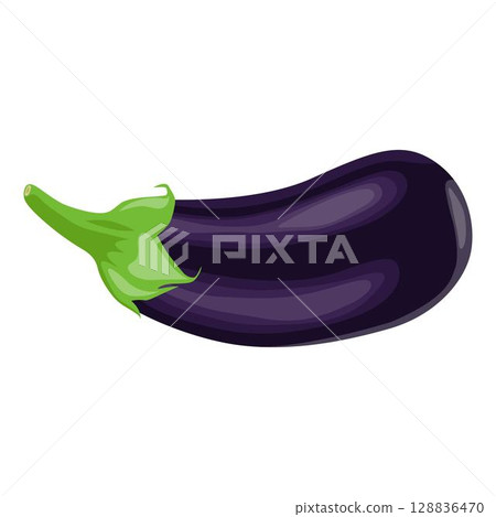 Vector illustration of single eggplant vegetable cartoon flat style. Eggplant isolated on white background. Organic natural food concept designed in purple of violet color. Solanum melongena vegetable Vector illustration of single eggplant vegetable cartoon flat style. Eggplant isolated on white background. Organic natural food concept designed in purple of violet color. Solanum melongena vegetable 128836470