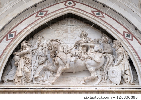 Sculpted lunette containing a scene depicting the Vision of Constantine, by Emilio Zocchi, over the right door of Basilica of Santa Croce (Basilica of the Holy Cross) - famous Franciscan church in 128836883