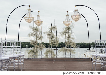 Luxury wedding photo zone with day lights 128837046