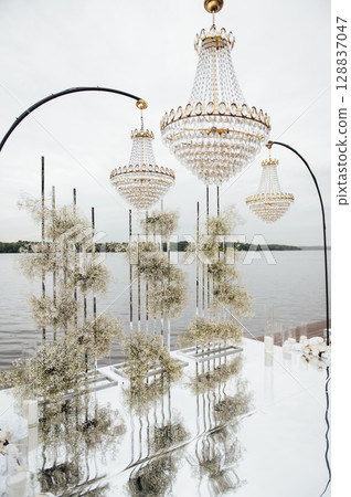 Luxury wedding photo zone with day lights Luxury wedding photo zone with day lights 128837047